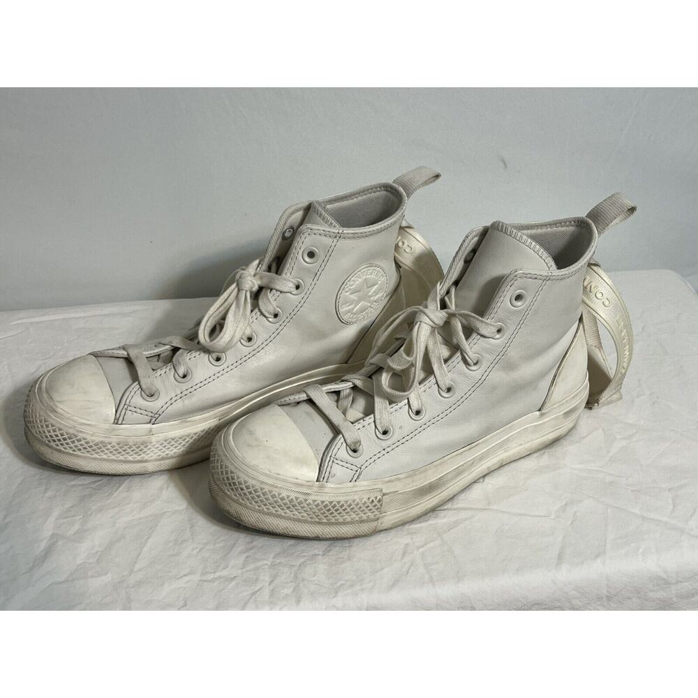 Converse All Star Platform Sneaker Womens 9 White Leather Lace Up‎ Comfort